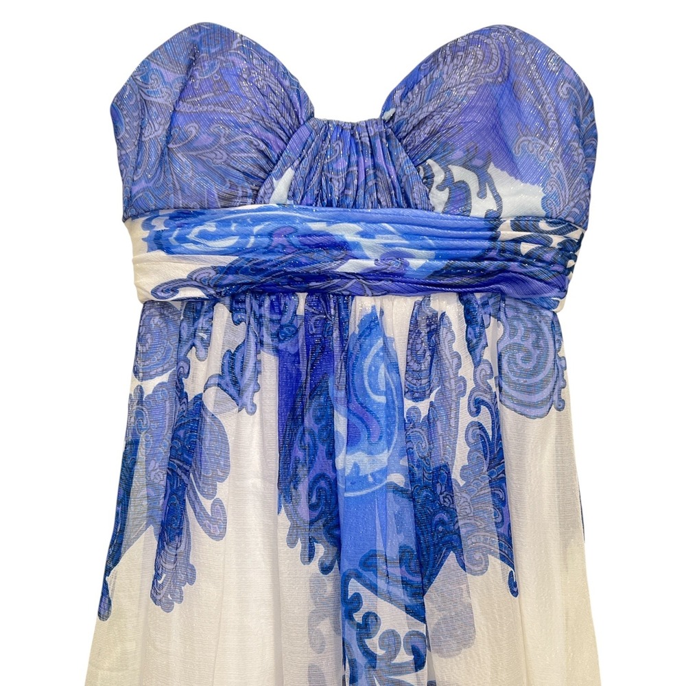 Aidan Mattox Ethereal Goddess Chiffon Gown Blue Porcelain Grecian Coastal Size 0 - Picture 3 of 13